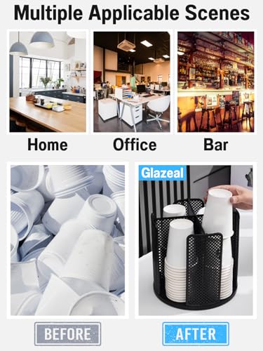 Rotatable Cup and Lid Organizer with 4 Compartments, Coffee Cup Dispenser for 5-16 oz Paper Cup Storage Organizer for Home Countertop Bathroom Kitchen Coffee Shop Restaurant Bar Office