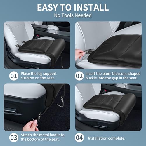 Car Seat Leg Rest Extender with Memory Foam Cushion and Soft Leather Cover - Universal Car & Home Seat Footrest Support for Extended Comfort During Long Trips, Travel, or Relaxation, Black