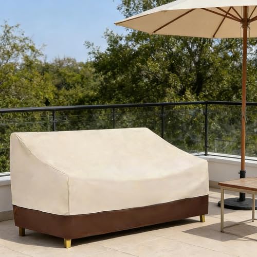 GLOBLELAND Beige Brown 2-Seater Outdoor Couch Cover 58Wx32.5Dx31H inch Waterproof Sofa Covers Oxford Patio Chair Loveseat Cover for Lawn Patio Courtyard Balcony Furniture
