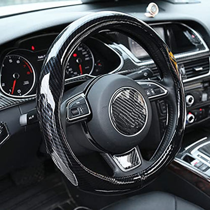 Carbon Fiber Steering Wheel Covers Universal Fit 15 inch Black Microfiber Leather for Men Ergonomics Sport Design Anti-Slip