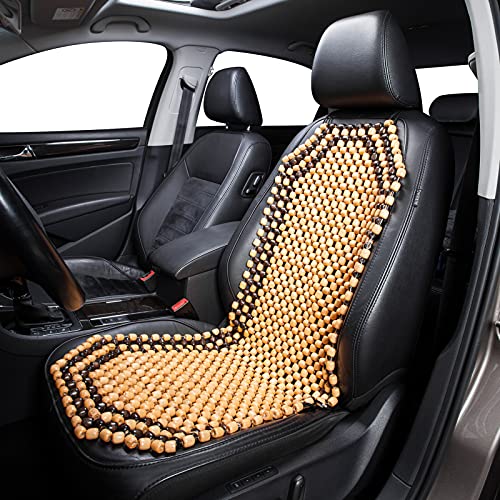 Road Comforts Wood Beaded Seat Cover Back Massage Cushion for Stress Free - Keeps Back from Getting Sweaty While Driving 1PC (Beige) - color: Beige Wood