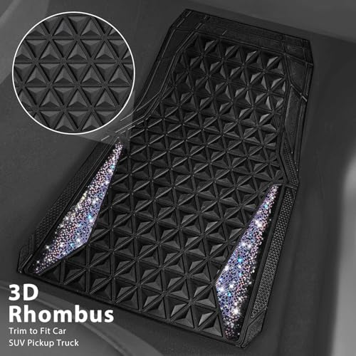 CAR PASS Dazzle Colour Change Car Mats Diamond Floor Mats Full Set Anti-Slip 3D Rhombus Waterproof Universal Trim Fit Liner Glitter Crystal Sparkly Shining Rhinestone Girl Women SUV Sedan Van Colorful - color: Bedazzed Diamond