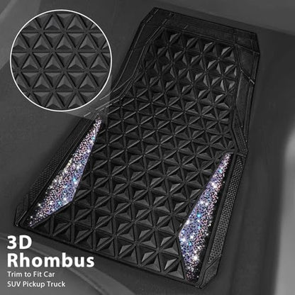 CAR PASS Dazzle Colour Change Car Mats Diamond Floor Mats Full Set Anti-Slip 3D Rhombus Waterproof Universal Trim Fit Liner Glitter Crystal Sparkly Shining Rhinestone Girl Women SUV Sedan Van Colorful - color: Bedazzed Diamond