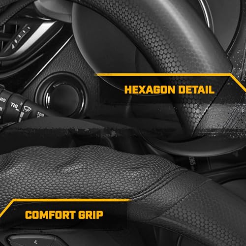 Cat® HexSport Black Carbon Fiber Steering Wheel Cover, Durable and Comfortable with Advanced Grip, Car Steering Wheel Cover for Auto Truck Van SUV - Standard 14.5" - 15 Inches - color: Black HexSport, size: Standard (14.5-15")