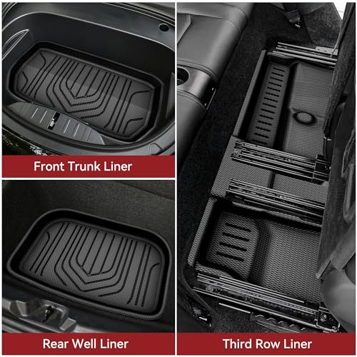 YITAMOTOR Tesla Model 3 Floor Mats Full Set Custom Fit 2020-2023 All-Weather Cargo Liners Rear Cargo Tray Trunk Floor Mat Interior Accessories, Black - style: 2020-2023 Model 3 Floor Mats-6Pcs