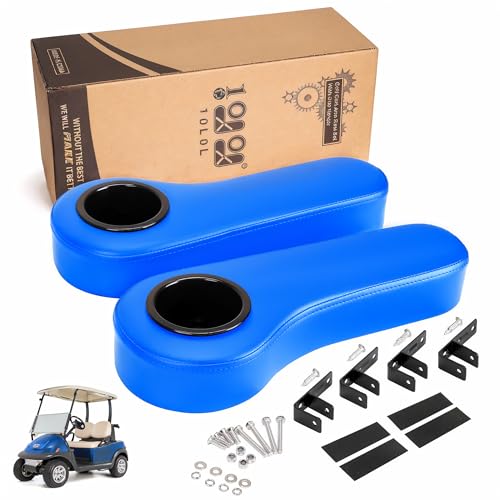 10L0L Golf Cart Rear Seat Kit Arm Rest Set with Cup Holder for Yamaha EZGO Club Car Golf Cart UV-Proof Coating Long Lasting, No Drilling Kits Include - color: blue