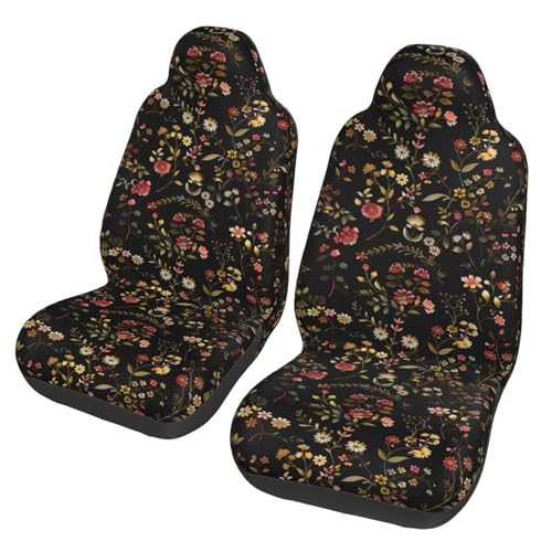 Retro Floral Print Car Seat Covers for Men Women Hippie Flower 70s 80s Front Seat Protector Cover Full Set of 2pc Vintage Flower Seat Cushion Universal fit for Car Truck or SUVs - color: Retro Floral