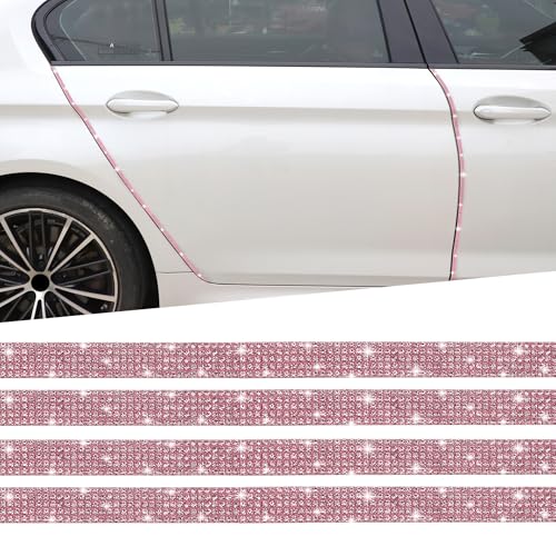 TOMALL Bling Car Door Guard Crash Bumper Crystal Anti-Scratch Strip Sticker Crystals Car Door Bumper Protector Accessory DIY for Interior and Exterior Decoration Styling Accessories (Light Pink) - color: Light Pink