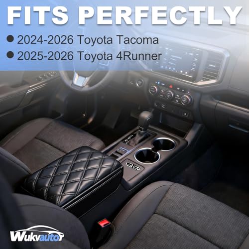 Center Console Cover for 2024-2026 Toyota Tacoma Center Consolce Cover 2025-2026 Toyota 4Runner Armrest Cover Cushion Pad for Toyota Tacoma Accessories PU Leather