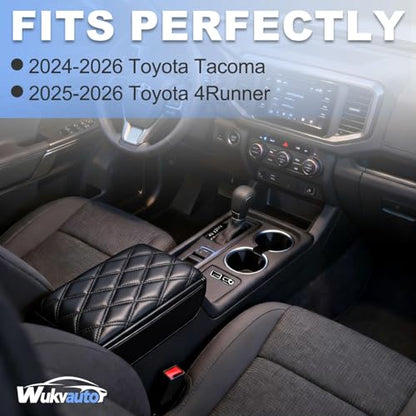 Center Console Cover for 2024-2026 Toyota Tacoma Center Consolce Cover 2025-2026 Toyota 4Runner Armrest Cover Cushion Pad for Toyota Tacoma Accessories PU Leather