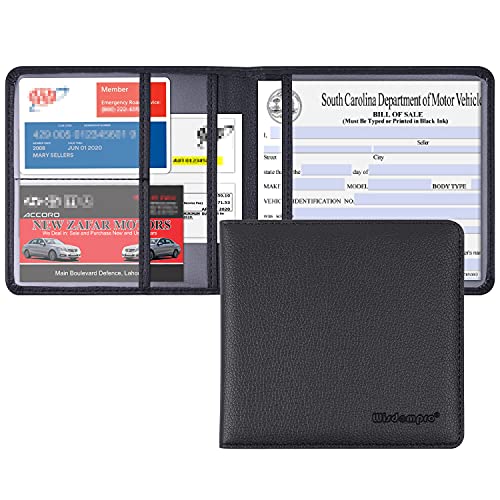 Wisdompro Small Car Registration and Insurance Documents Holder - Premium PU Leather Vehicle Glove Box Paperwork Wallet Case Organizer for ID, Driver's License, Key Contact Information Cards