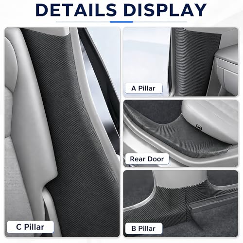 8PCS Door Sill Protector for Tesla Model Y Juniper 2025 2026, Carbon Fiber Texture Door Entry Guard Covers, Anti-Kick Anti-Scuff Full Coverage Threshold Trim, ABS Interior Accessories, Front & Rear