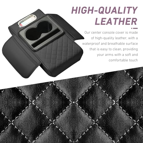 Car Armrest Box Mat, Car Console Organizer with Center Console Cup Holder, 13.78 x 7.87 x 3.15 in Armrest Pad, Universal for Most Vehicles (Black)