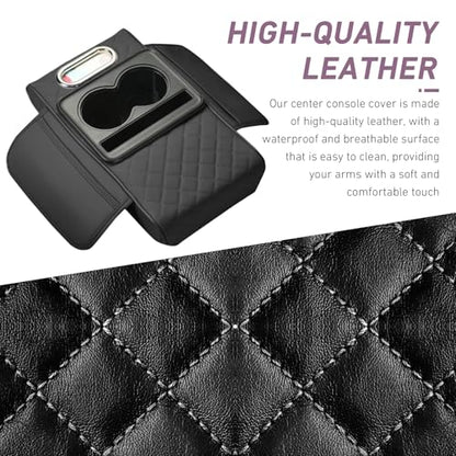 Car Armrest Box Mat, Car Console Organizer with Center Console Cup Holder, 13.78 x 7.87 x 3.15 in Armrest Pad, Universal for Most Vehicles (Black)