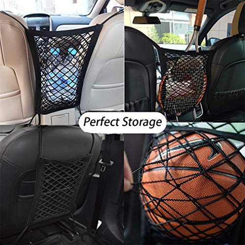 DYKESON Pet Barrier Dog Car Net Barrier with Auto Safety Mesh Organizer Baby Stretchable Storage Bag Universal for Cars, SUVs -Easy Install,Safer to Drive with Pets and Children, 2 Layer - size: 12 in × 14.5 in