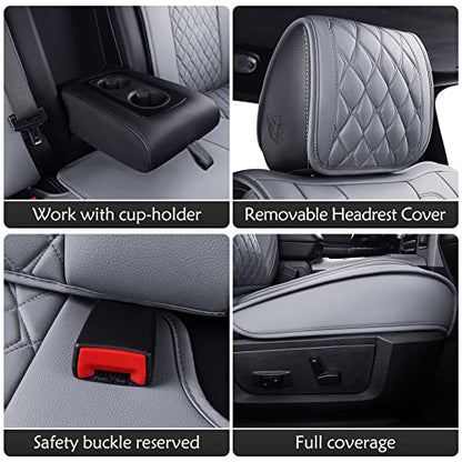 Aierxuan Dodge Ram Car Seat Covers Custom Fit 2009-2026 1500, 2010-2026 2500/3500 Laramie Big Horn Longhorn Crew Quad Regular Cab Waterproof Leather Truck Pickup Cushions (Full Set/Grey) - color: Full Set/Grey