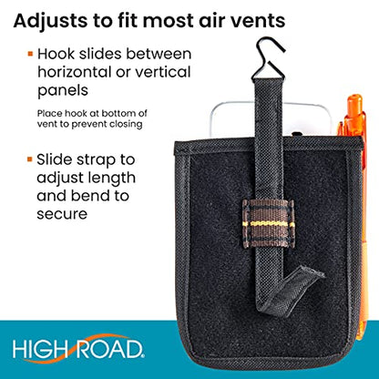 High Road Air Vent Mount Car Cell Phone Holder with Soft Lined Back Pocket and Front Mesh Storage Pocket
