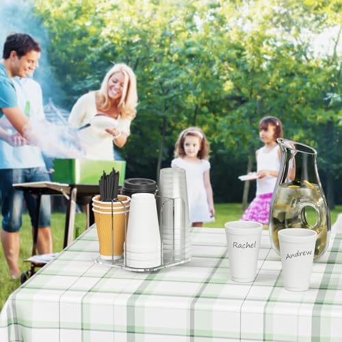 4-Compartment Countertop Cup Dispenser - Clear Acrylic Cup and Lid Carousel Coffee Bar Accessories Rotating Beverage Cup Holder Disposable Paper Cup Organizer for Restaurant Kitchen Breakroom - color: Clear