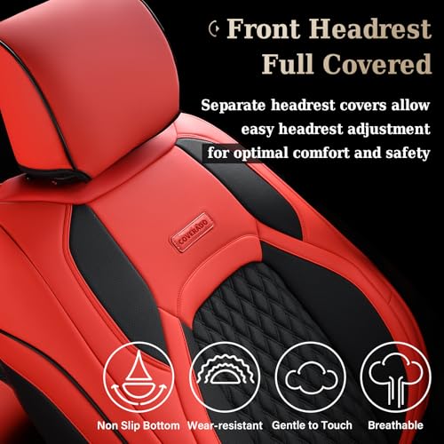 Coverado F250 Car Seat Covers Full Set, Leather Waterproof Automotive Seat Covers for Cars, SUVs, Pickup Trucks, Fits 2015-2026 F150 SuperCrew, 2017-2026 F250 F350 F450 Crew Cab, Red - color: Red, size: FullSet