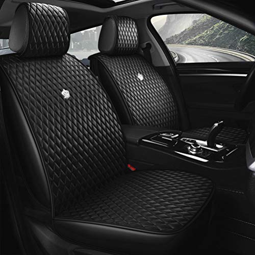 Red Rain Black Front and Rear Universal Car Seat Cover Leather Seat Cover with Crown Full Coverage 5 Seater (AA-Black) - color: AA-Black