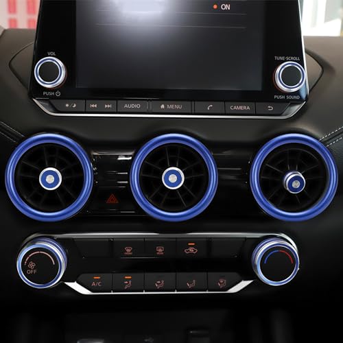 TOMALL 6pcs Aluminum AC Vent Outlet Ring Cover Compatible with Nissan 14th Gen Sentra 2020 2021 2022 2023 2024 2025 Air Conditioning Vent Trim Decoration Interior Accessories (Blue)