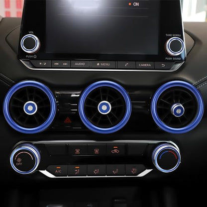 TOMALL 6pcs Aluminum AC Vent Outlet Ring Cover Compatible with Nissan 14th Gen Sentra 2020 2021 2022 2023 2024 2025 Air Conditioning Vent Trim Decoration Interior Accessories (Blue)