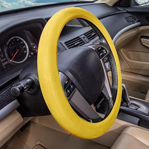 FH Group Universal Fit Silicone Snake Pattern with Massaging Grip Steering Wheel Cover fits most Cars, SUVs, Trucks, and Vans Yellow - color: Yellow