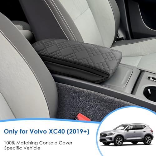 2019-2026 XC40 Center Console Cover for Volvo XC40 (Core/Plus/Ultra/Ultimate/Momentum/R-Design/Inscription), Cushion &Comfy Leather Armrest Cover 2023 2024 2025 XC40 Accessories (Padded)