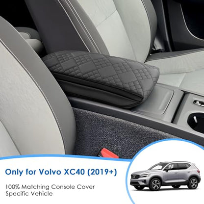 2019-2026 XC40 Center Console Cover for Volvo XC40 (Core/Plus/Ultra/Ultimate/Momentum/R-Design/Inscription), Cushion &Comfy Leather Armrest Cover 2023 2024 2025 XC40 Accessories (Padded)
