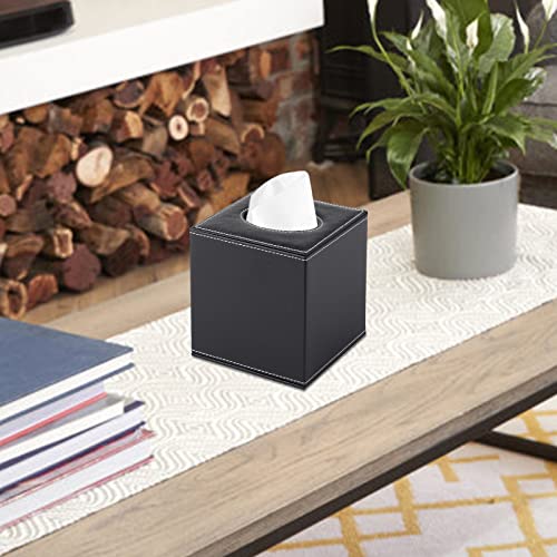 PU Leather Tissue Box Cover Square,Upgrade Large Size Napkin Holder Pumping Paper Case Dispenser,Facial Tissue Holder with Magnetic Bottom for Home Office Car Hotel Restaurant Black (Black-1) - color: Black-1
