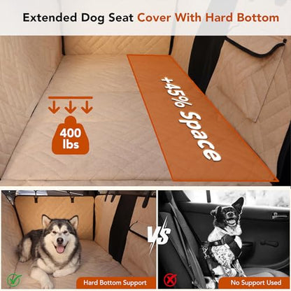 Dog Car Seat Cover for Back Seat, 900D Heavy-Duty Oxford Cloth Pet Car Seat Cover with Hard Bottom, Waterproof Dog Hammock for Car, Dog Car Seat Protector Scratch Proof Nonslip, Holds 400lbs