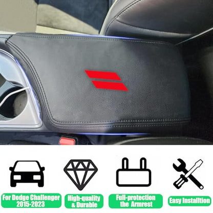 Center Console Cover for Dodge Challenger 2015-2023 - Anti-Scratch Armrest Cover for Dodge Challenger 2015 2016 2017 2018 2019 2020 2021 2022 2023 Interior Accessories - size: 3) 15-23 |Challenger| Black,W/ Logo, Thin Size