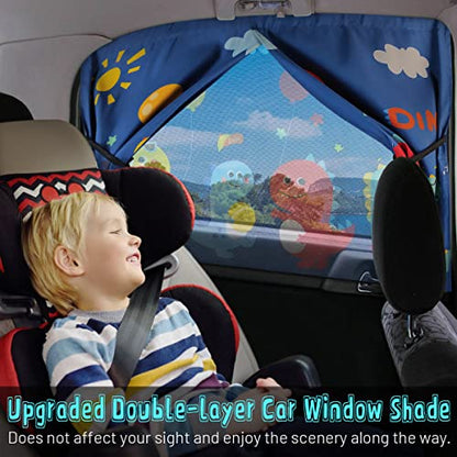 Car Window Shades, 2 PCS Magnetic Double Layer Sun Shade, Side Windows Privacy, Full Covers/Half Shade Options, Cute Dinosaurs, Compatible with Car, SUV, Minivan - color: Blue-2pcs