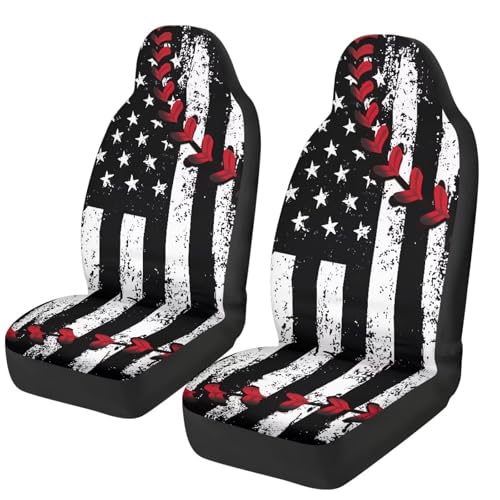 American Flag Car Front Seat Covers Baseball Stitch Car Seat Covers Set of 2 Removable Automotive Accessories Universal Fit for Cars,Sedans & SUVs - color: American Flag Baseball Stitch