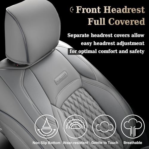 Coverado Front Seat Covers for Ford F150 2015-2026, F250 F350 F450 2017-2026 SuperCrew Crew Cab, Gray Leather Car Seat Covers, Full Coverage - color: Gray, size: Front