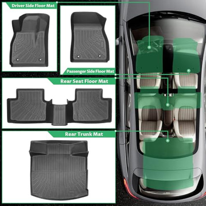 Floor Mats for Chevy Malibu 2013 2014 2015, Also for 2016 Chevrolet Malibu Limited, Custom Fit 1st & 2nd Row Mats & Cargo Liner, Waterproof Anti-Slip, TPE Floor Mats for 8th gen Malibu LS LT LTZ Eco
