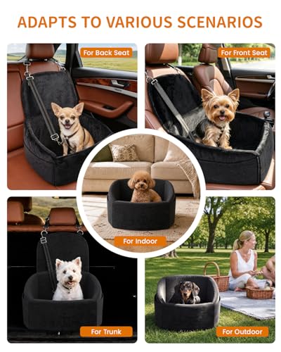 Dog Car Seat for Small Medium Dogs, Dog Booster Seat with Extendable Backrest, Pet Portable Car Seats up to 30 lbs, Washable Travel Bed with Storage Pockets and 2 Safety Leashes, Black - color: Black