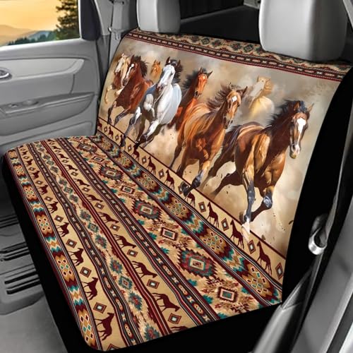 WELLFLYHOM Western Horse Rear Bench Seat Cover for Cars Truck SUV Southwest Aztec Car Seat Covers for Women Men Geometric Stripe Back Seat Backrest Saddle Blanket Protector Set of 2 - color: 00 Western Horse Southwest Aztec