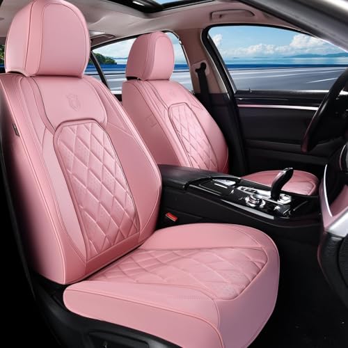 Coverado Front Seat Covers, Luxury Faux Leather Seat Covers for Cars, Pink Car Seat Covers, Car Seat Protector Waterproof, Automotive Interior Accessories Universal Fit for Most Sedans, SUVs, Trucks - color: A-Pink, size: Front