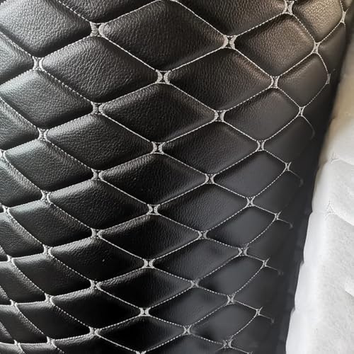 Quilted Foam Vinyl Fabric Classic Pattern with 0.23" Sponge Backing, 59" W × 39" L Faux Leather Fabric for Car Headliner, Furniture Upholstery, Headboards,Diamond 2" x 3" - color: Black&white