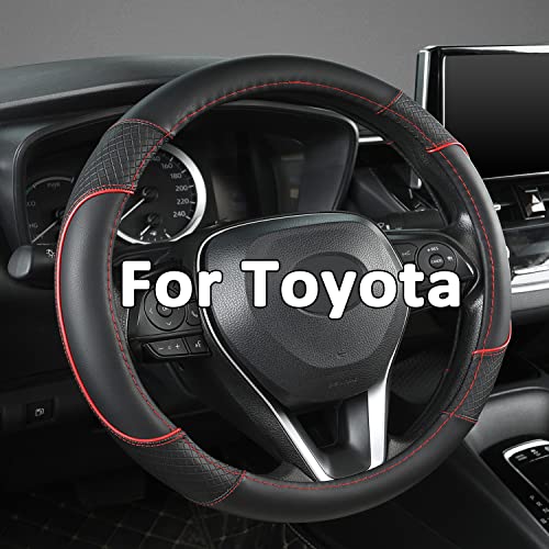 GIANT PANDA Steering Wheel Cover for Toyota, Auto Car Steering Wheel Cover for Toyota Highlander 4Runner Tacoma Corolla Camry - Black+Red Trim - color: A-Black+Red Trim, size: 14.5 - 15 inches