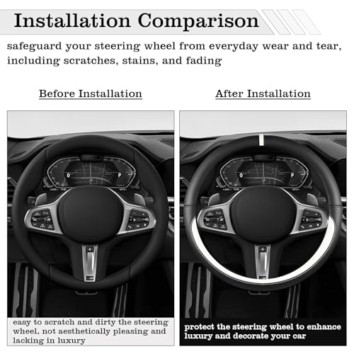 Car Leather Steering Wheel Cover - Panapi Material, Universal 14.5-15 Inch Leather Anti-Slip Breathable Auto Steering Wheel Covers for Men Women (Nappa Leather - Black & White) - color: Nappa Leather - Black & White