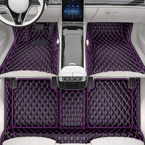 All-Weather car Floor mats, Anti-Slip Leather Floor mats Set, Suitable for 99% of Vehicle Models, Providing Comprehensive Protection for the car Carpet of Your Beloved car. (Black Purple) - color: Black purple