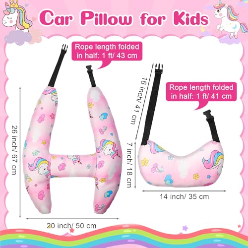 Chunful H-Shape Car Seat Pillow for Kids Car Travel Pillow for Kid Children Vehicle Sleeping Head Support Back Seat Adjustable Head Neck and Shoulder Support for Long Trips Sleeping (Unicorn)