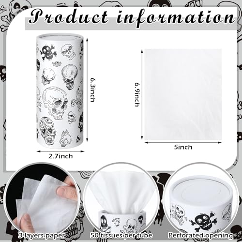 Fourluoo 12 Pack Skull Cylinder Tissues for Car Bulk Gothic Skeleton Round Cylinder Holder with 3 Ply Facial Tissues for Travel Home Bathroom Office Accessories - style: Skeleton