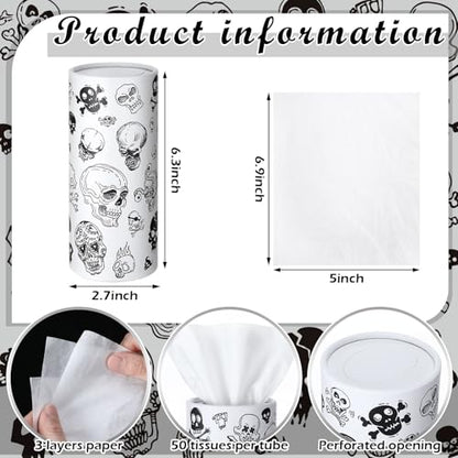 Fourluoo 12 Pack Skull Cylinder Tissues for Car Bulk Gothic Skeleton Round Cylinder Holder with 3 Ply Facial Tissues for Travel Home Bathroom Office Accessories - style: Skeleton