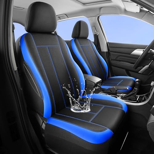 HChengkikz Car Seat Covers Full Set, Waterproof Neoprene Car seat Covers, Airbag Compatible, Universal Fit Automotive Seat Covers for Most Cars, Trucks, SUVs (Black + Blue) - color: N816 Black Blue, size: Full Set