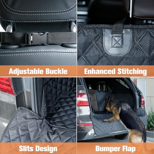 SUV Cargo Liner for Dogs, Waterproof Trunk Cover for SUVs with Mesh Window, Bumper Flap Protector, Scratchproof Durable 600D Oxford Fabric, Non-Slip, Machine Washable