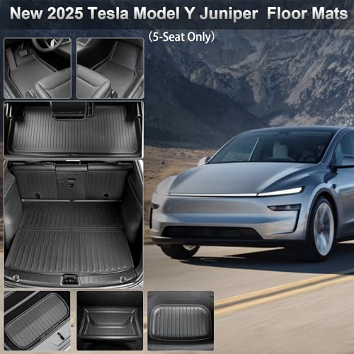 WEIZE Tesla Model Y Juniper Floor Mats 2025 2026, 11 PCS Full Set All Weather Non-Slip Floor Mats & Cargo Liners, Black Car Mats for Tesla Interior Accessories ((Not for Standard) - style: 2025 2026 for Tesla Model Y Juniper 11 PCS
