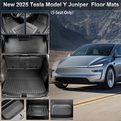 WEIZE Tesla Model Y Juniper Floor Mats 2025 2026, 11 PCS Full Set All Weather Non-Slip Floor Mats & Cargo Liners, Black Car Mats for Tesla Interior Accessories ((Not for Standard) - style: 2025 2026 for Tesla Model Y Juniper 11 PCS
